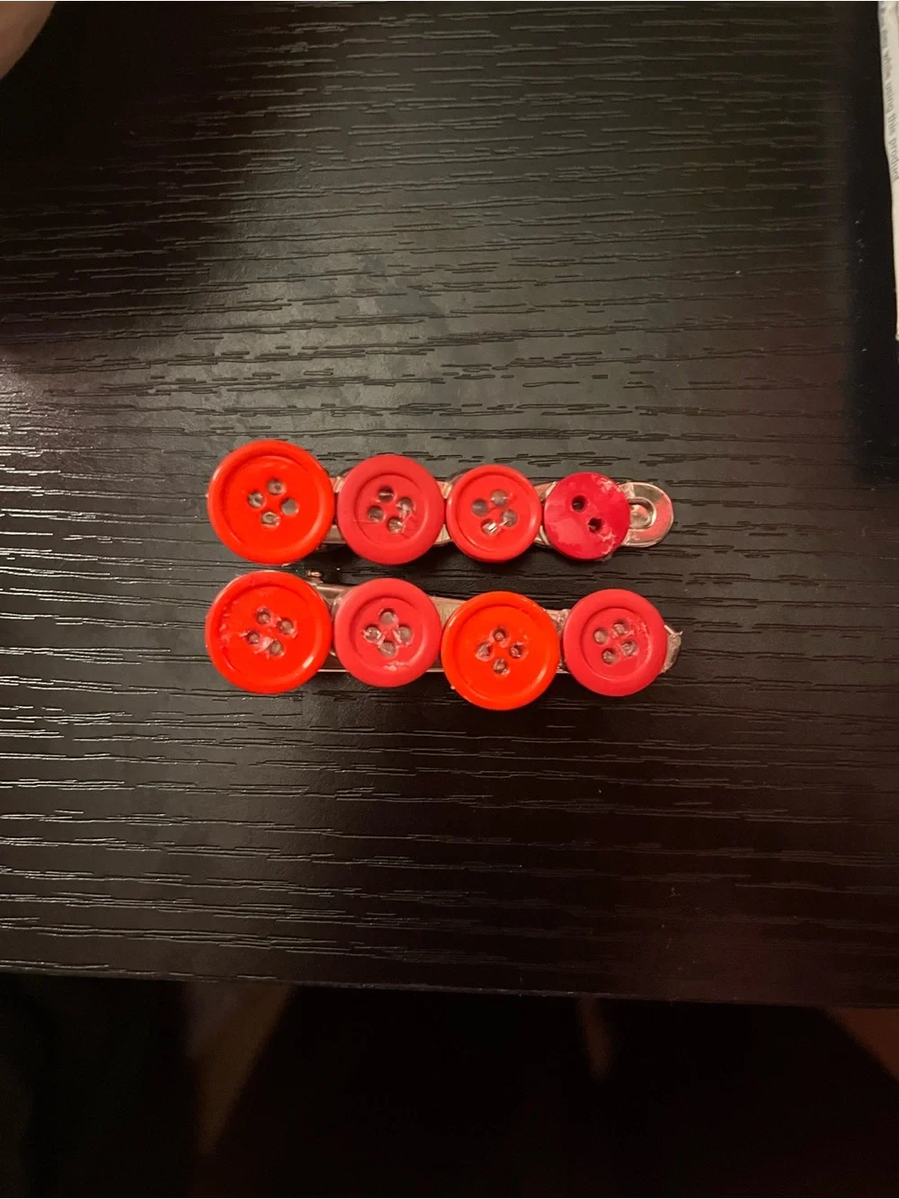 Handmade Red Button Hair Clips for Kids - Cute Button Accent
